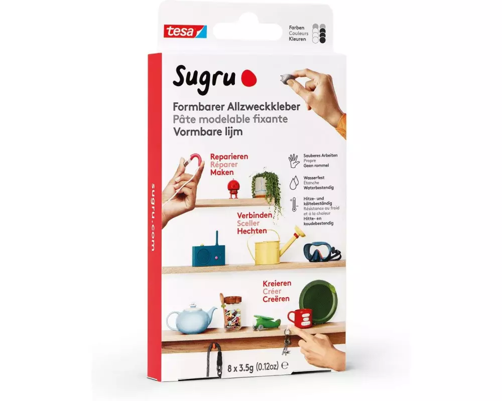 Sugru by Tesa Formbarer Allzweckkleber 8 x 3.5 g, Schwarz, Weiss & Grau