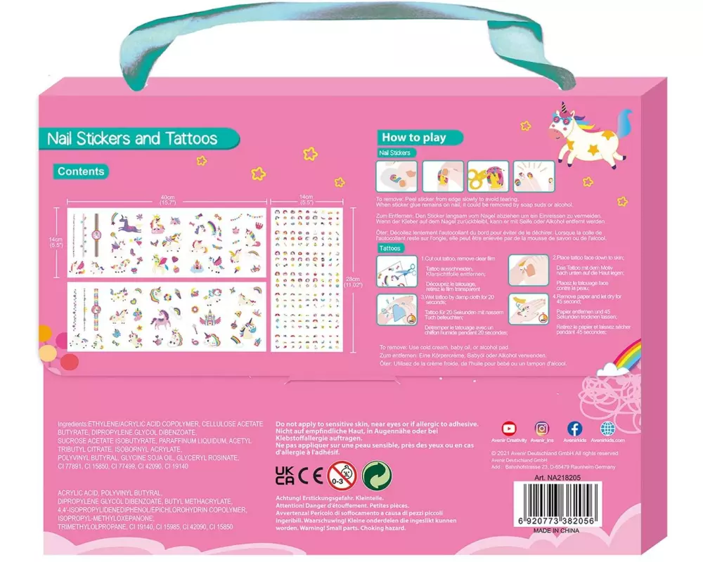 AVENIR Nagelset Sticker und Tattoos Einhorn Motiv