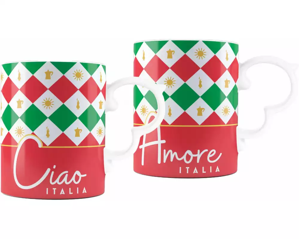 Bialetti Mug Italia Damier, 300 ml, 2 Tassen