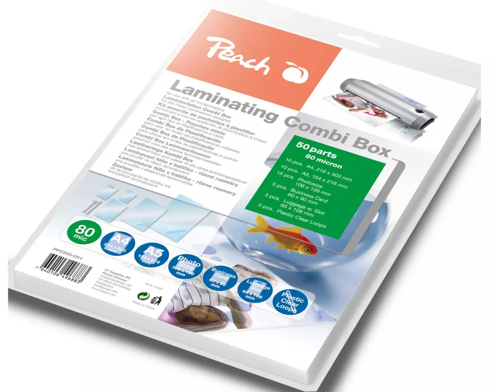 Peach Laminierfolie Combi Box 80 µm, 50 Stück, Glänzend