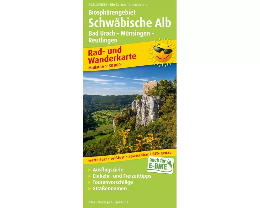 Publicpress Rad- und Wanderkarte Biosphärengebiet Schwäbische Alb, Bad Urach, Münsingen, Reutlingen 1:50.000