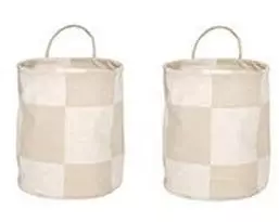 OYOY Wäschekorb Chess 2 Stück, Beige/Offwhite