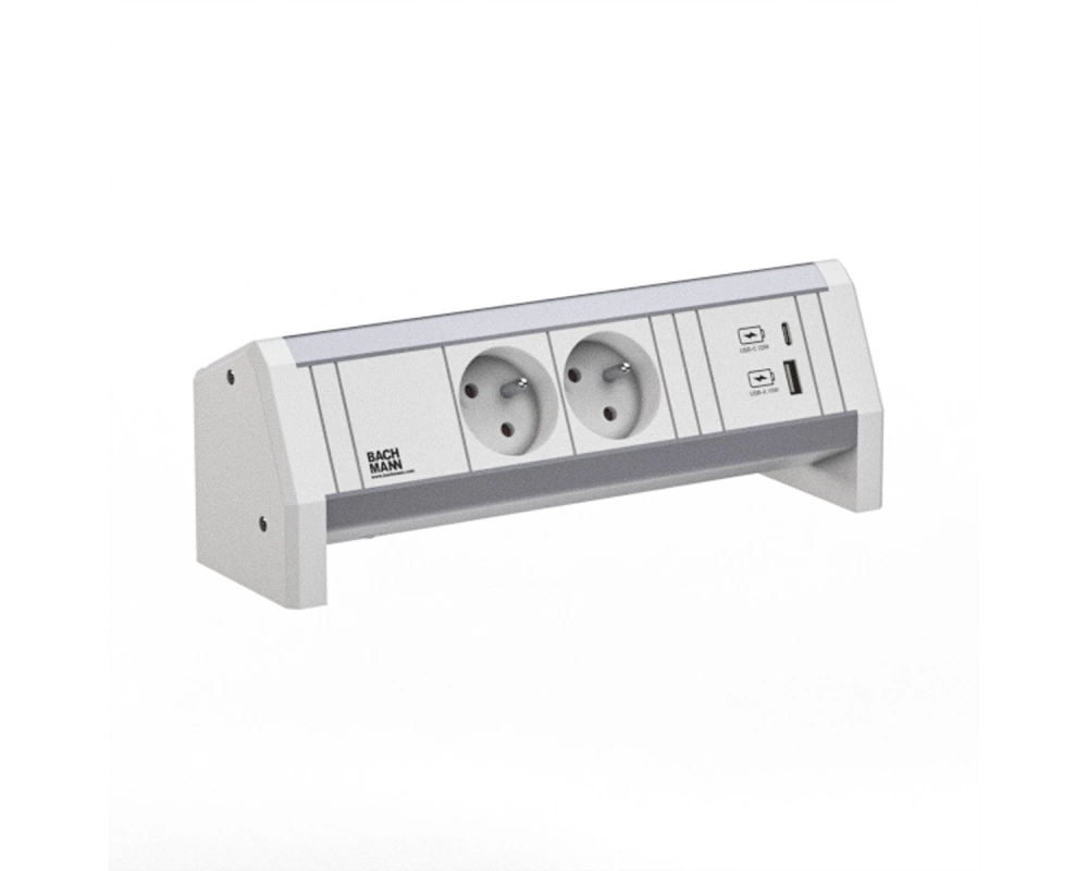 BACHMANN DESK 2xUTE 1xUSB A/C 22W GST18 RAL9010