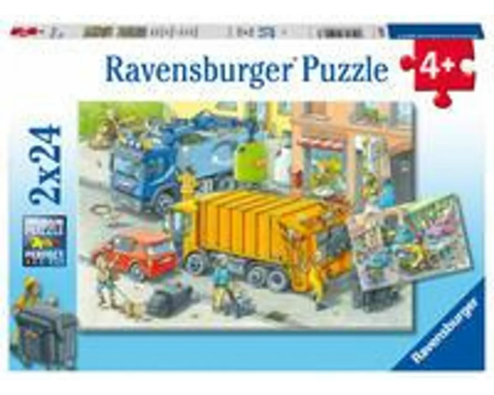 Kinderpuzzle 2x24 Teile - Müllabfuhr und Abschleppwagen