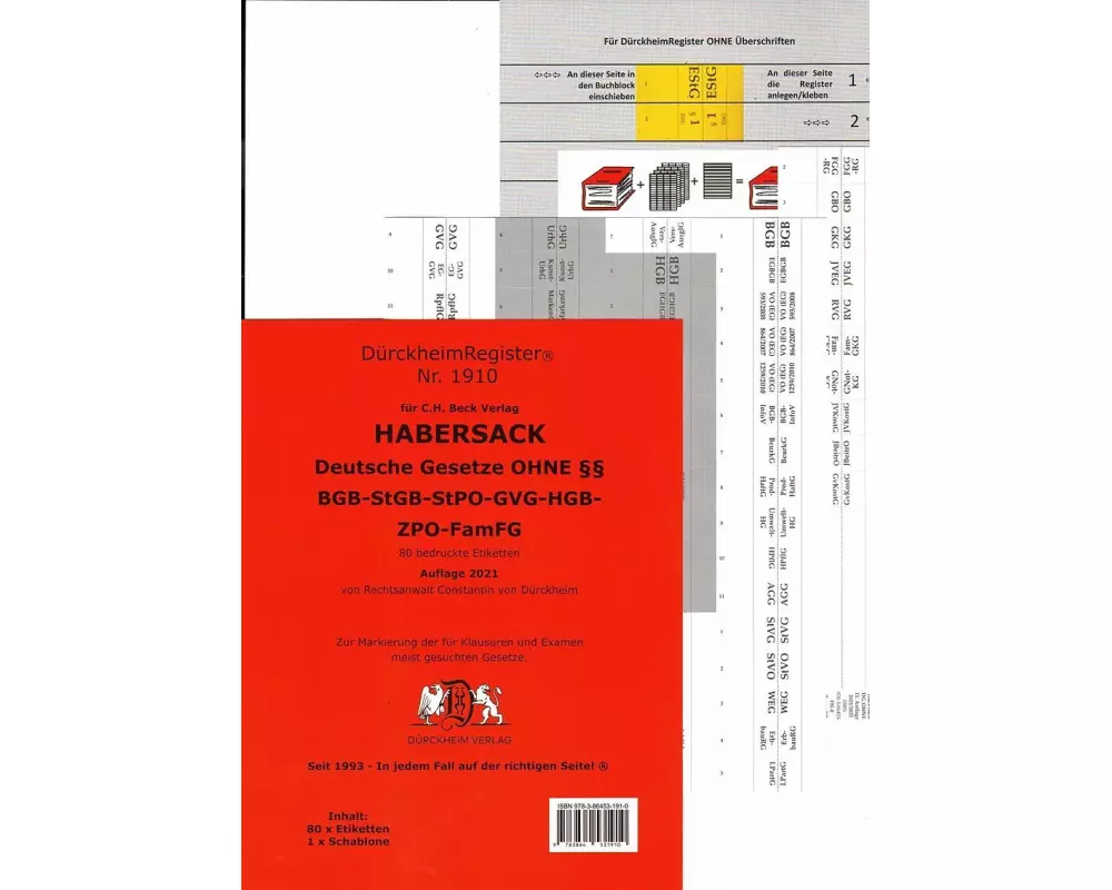 HABERSACK Akronyme OHNE einzelne §§ - §§ BGB-StGB-StPO-GVG-HGB-ZPO-FamFG