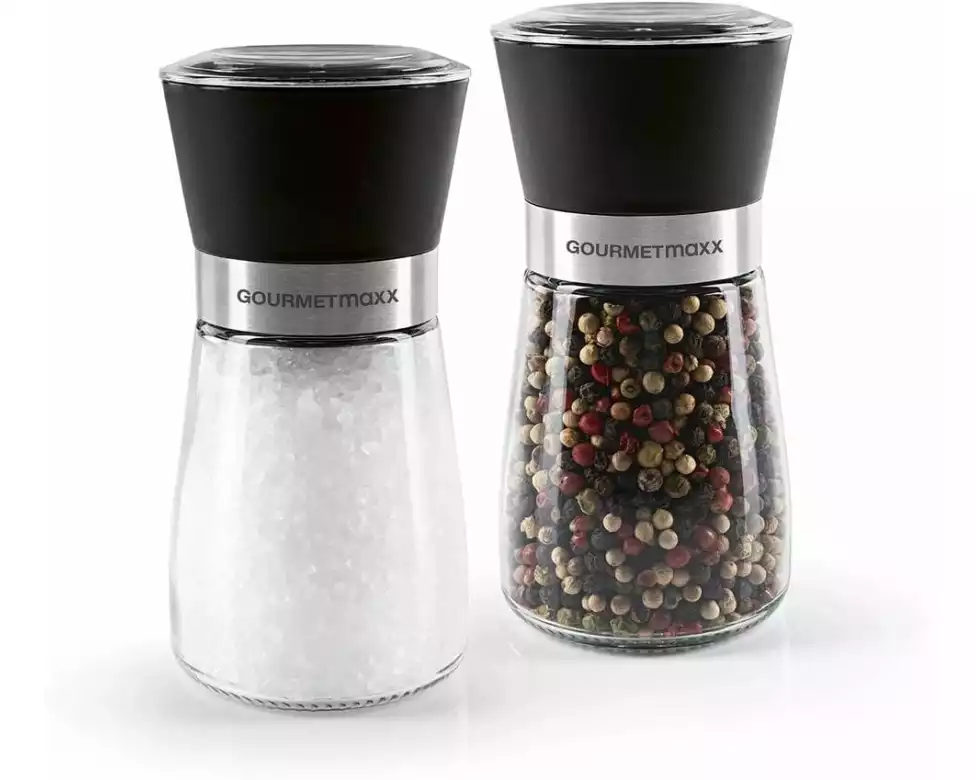 GOURMETmaxx Salz- und Pfeffermühle 13 cm, Transparent/Schwarz