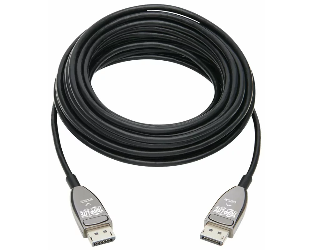 EATON TRIPPLITE DisplayPort, Active Optical Cable, AOC, 8K, 60 Hz, M/M, CL3 Rated Latching Connectors, Black, 15m 49 ft.