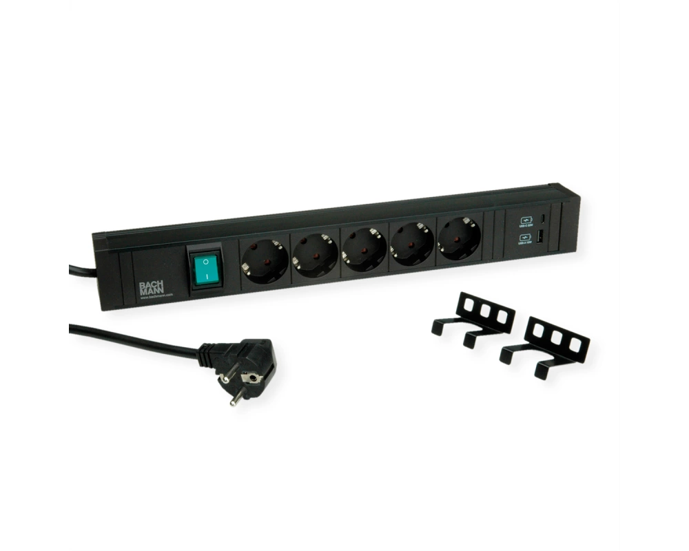 BACHMANN CONNECT LINE 5xSchutzkontakt, Schalter USB A&C 22W, schwarz