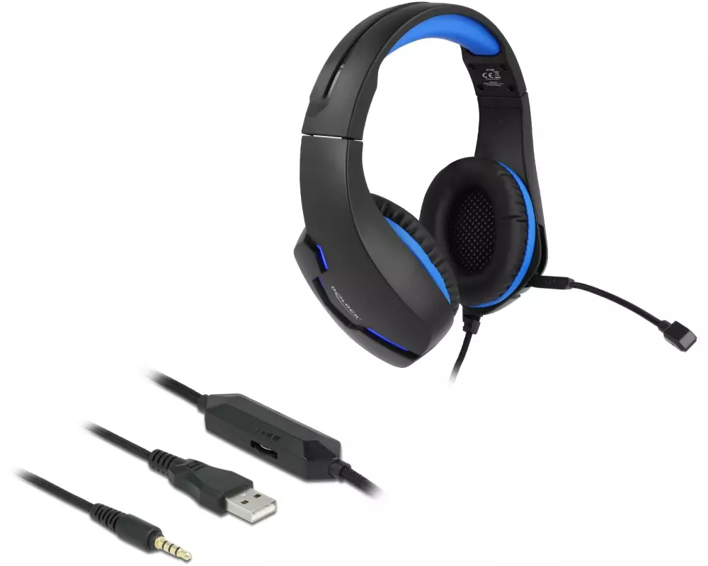 Delock Headset Gaming Over-Ear LED für PC,Notebook,Konsolen Schwarz