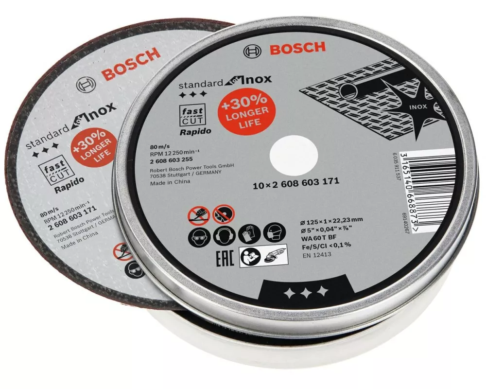 Bosch Professional Trennscheibe gerade Standard Inox 125 x 1 mm, 10 Stk