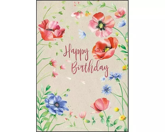 Doppelkarte. Let's go green. Happy Birthday (Mohnblüten)