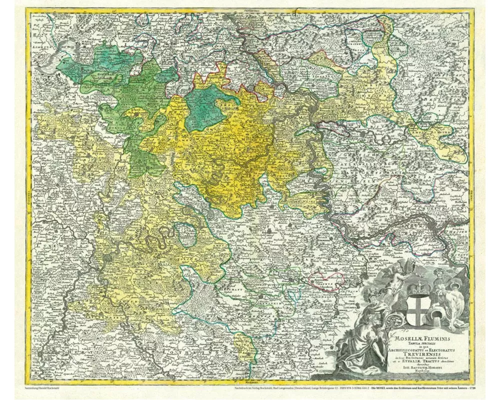 Historische Karte: Die MOSEL 1720 und das Erzbistum sowie Kurfürstentum Trier mit seinen Ämtern