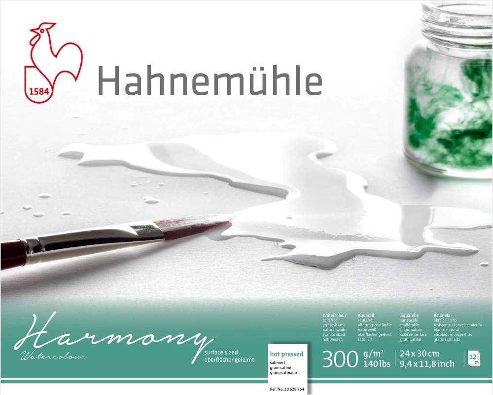 HAHNEMÜHLE Aquarellblock Harmony 24x30cm 10628764 weiss satiniert, 300g 12 Blatt