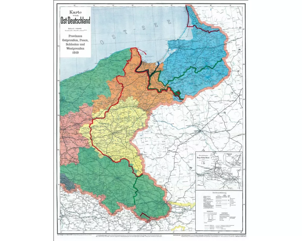 Historische Karte: DEUTSCHES REICH - Provinzen Ostpreußen, Westpreußen, Posen und Schlesien nach dem 28. Juni 1919 (gerollt)