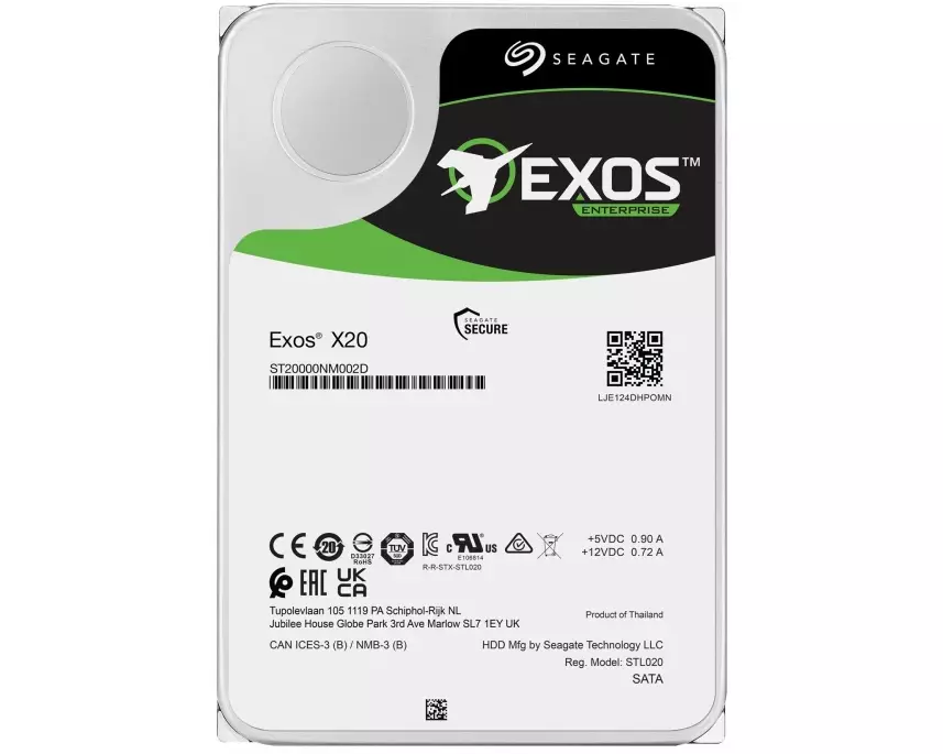 SEAGATE Exos X20 18TB, HDD, SATA, 6Gb/s, 7200RPM, 256MB cache, 3.5inch, 512e/4KN, SED