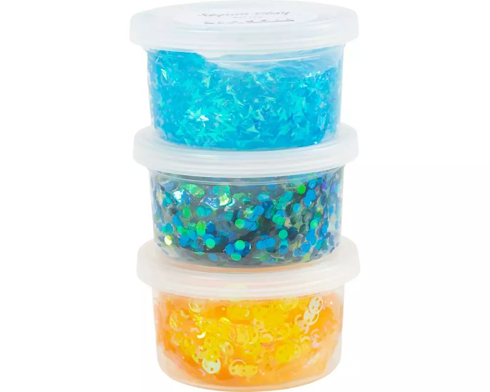 Creativ Company Modelliermasse Sequin Clay, Harmonie Blau-Grün, 3 x 60 g