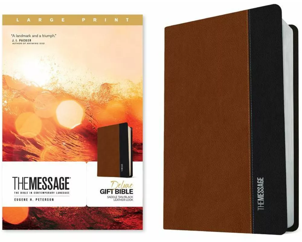 The Message Deluxe Gift Bible, Large Print (Leather-Look, Saddle Tan/Black)