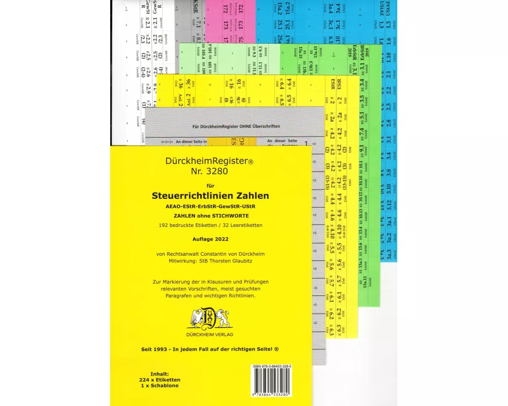 DürckheimRegister STEUERRICHTLINIEN OHNE Stichworte, Wichtige Gesetze und §§