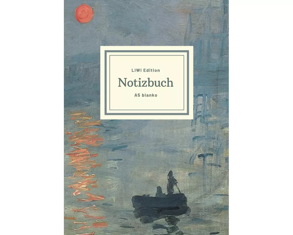 Notizbuch schön gestaltet mit Leseband - A5 Hardcover blanko - 100 Seiten 90g/m² - Motiv "Impression, Sonnenaufgang", Monet - FSC Papier