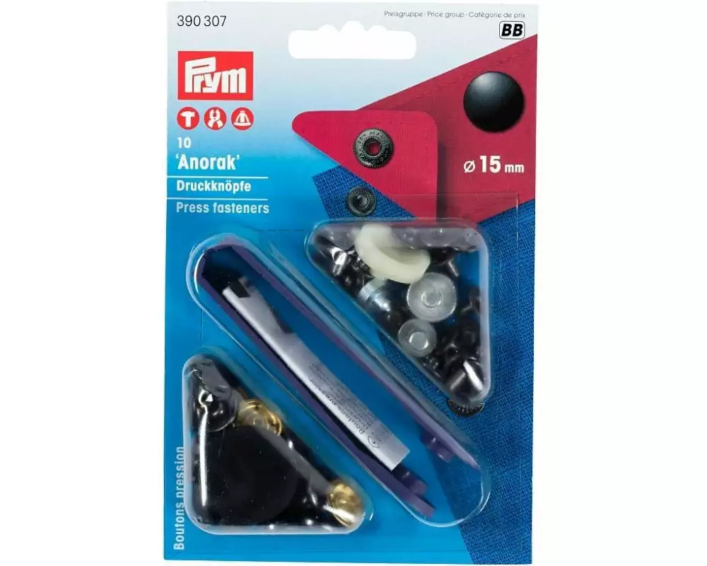 Prym Druckknöpfe Anorak Schwarz, 15 mm