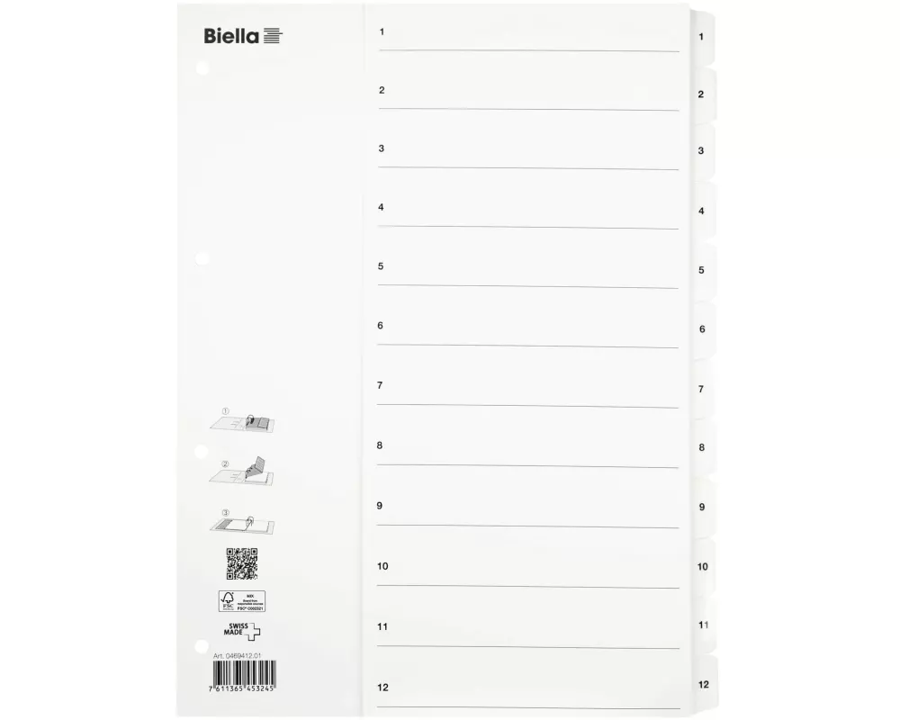 Biella Register A4 1 - 12 Karton Weiss