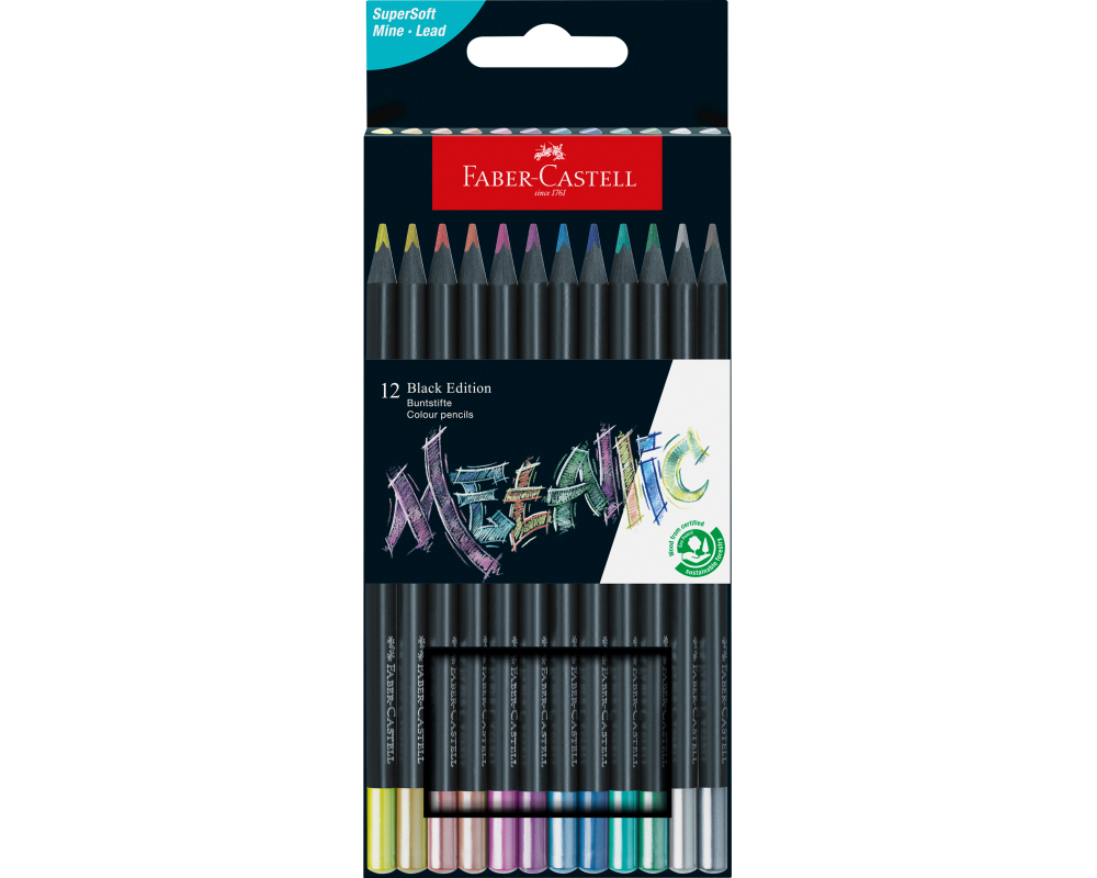 Faber-Castell Farbstifte Black Edition 12er Etui, Mehrfarbig