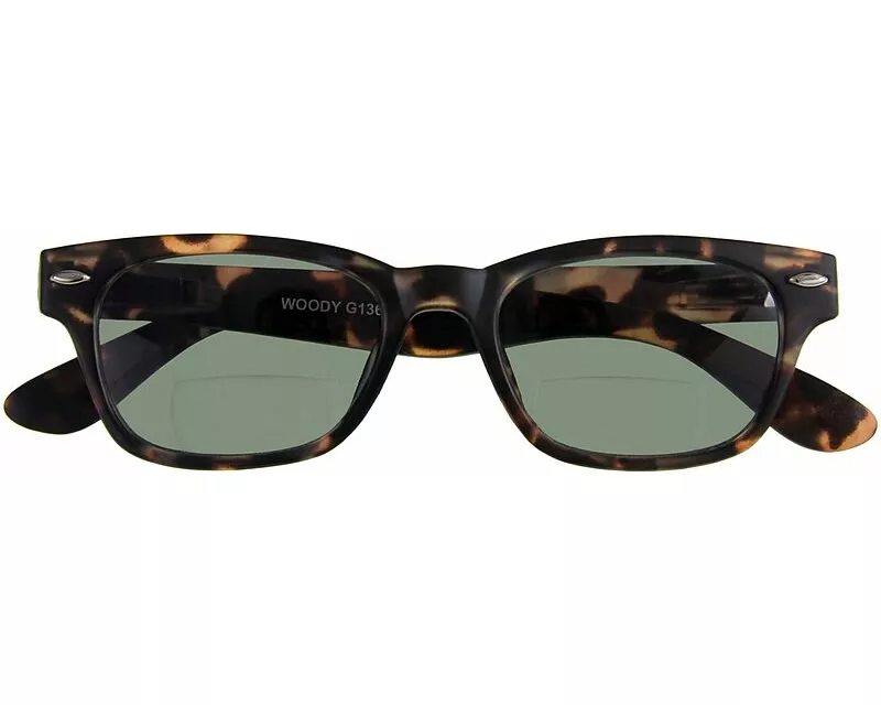 Brille. WOODY Sun-Bi G13600 braun mit G15 Retro-Bifokal-Sonnenbrille +2.00 dpt