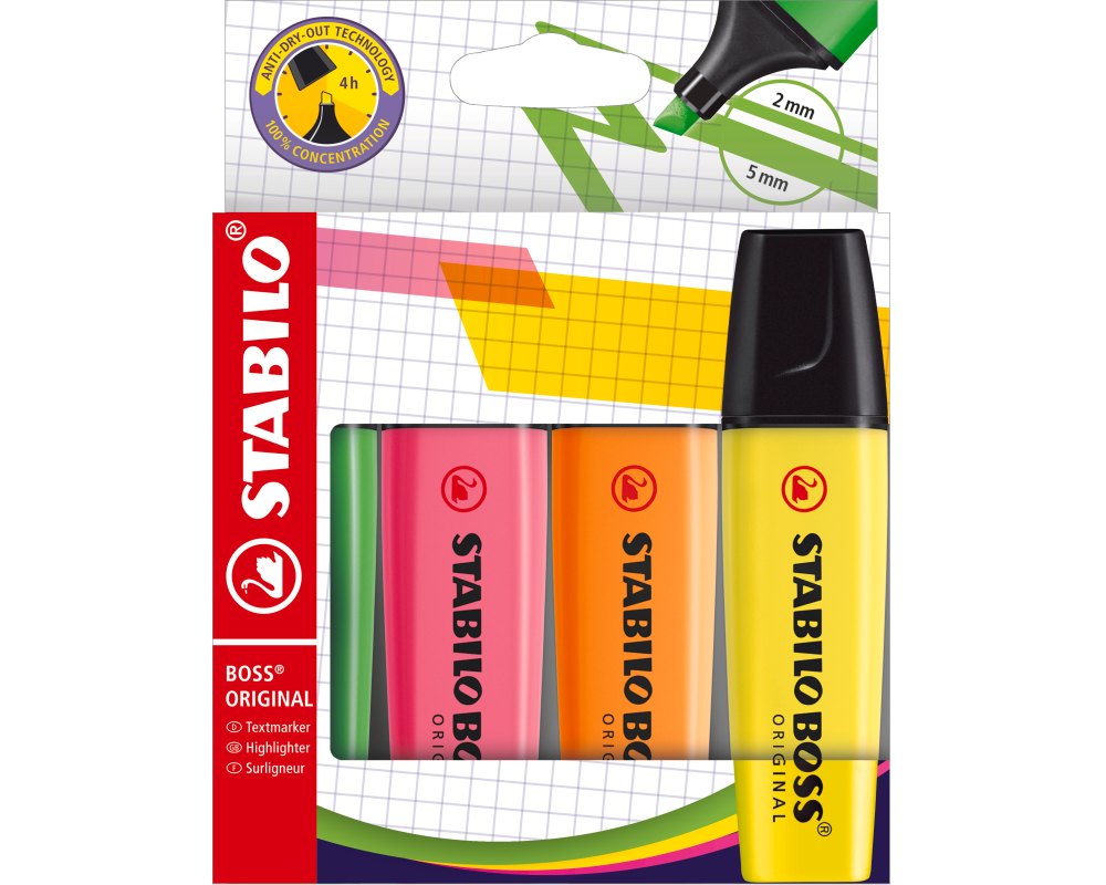 STABILO Textmarker BOSS 2-5mm 70/4-21-1 4-farbig ass.