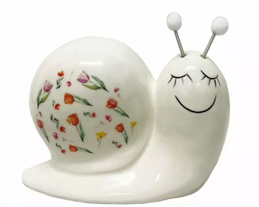 Dameco Aufsteller Schnecke mit Blumenmuster Weiss, 15 x 8 x 10 cm