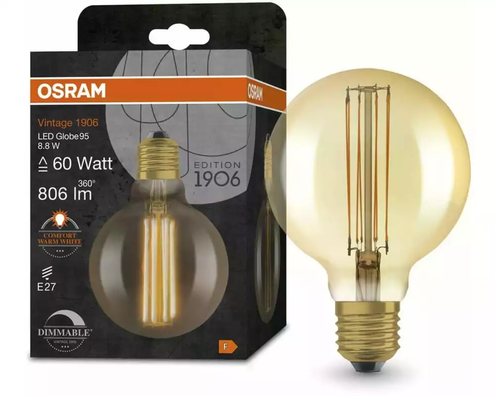 OSRAM Lampe Vintage 1906 Globe, 8.8W, E27, Warmweiss (WW)