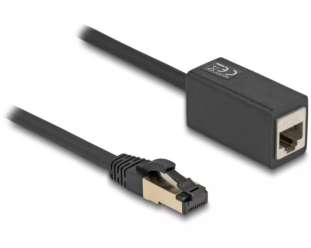 Delock Patchkabel Verlängerungskabel Cat 8.1, S/FTP, 2 m, Schwarz