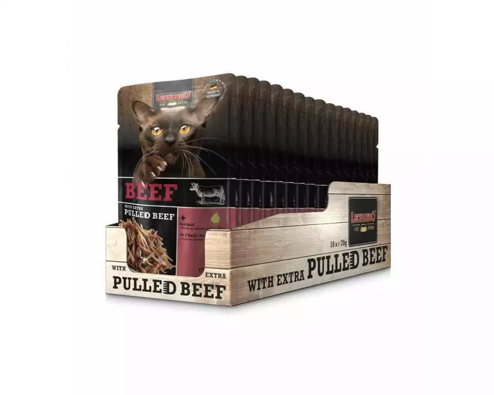 Leonardo Cat Food Nassfutter Rind & Pulled Beef, 16 x 70 g
