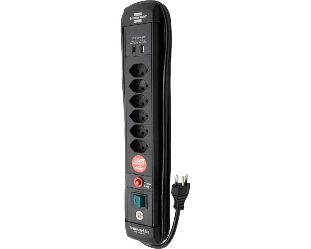Brennenstuhl Premium-Line 6-fach USB-C PD 30W USB-A 18W Schwarz 3 m