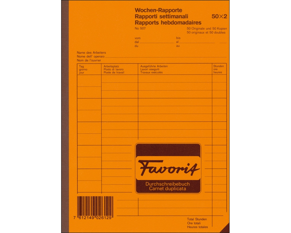 FAVORIT Wochen-Rapport D/F/I A5 507 weiss 50x2 Blatt