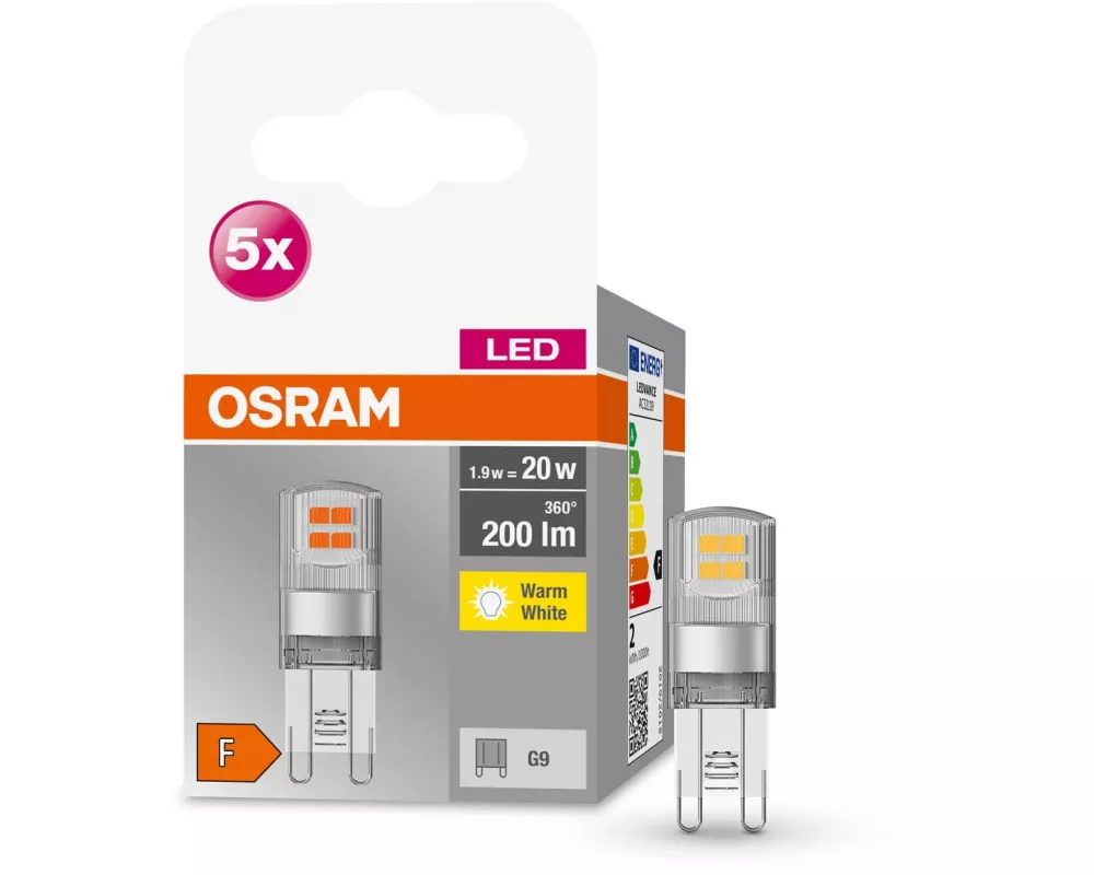 OSRAM Lampe Base Pin 20, 1.9W, G9, Warmweiss (WW)