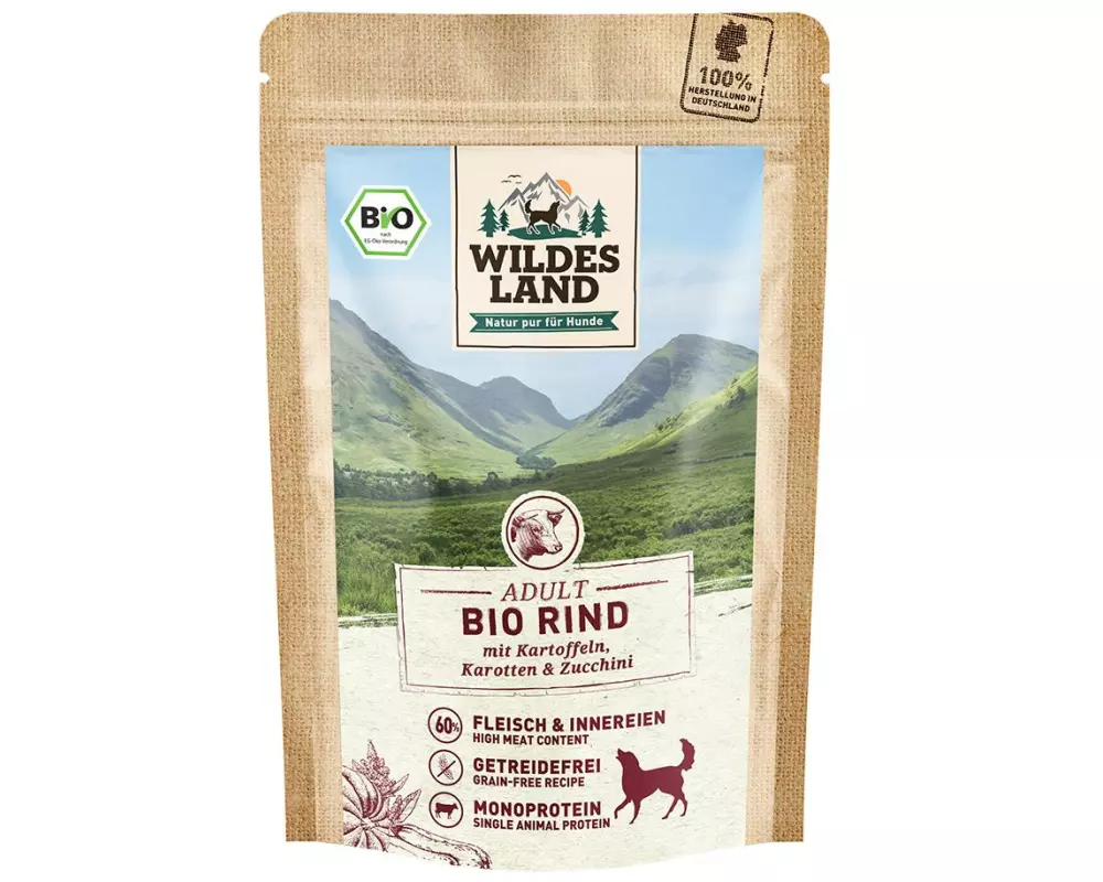 Wildes Land Nassfutter Rind mit Kartoffeln, Karotten & Zucchini 10x125g