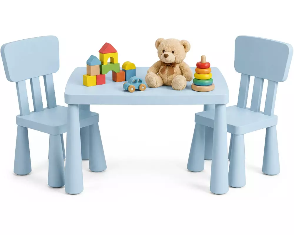 relaxdays Kindersitzgruppe 3-teilig, Kunstoff, Blau