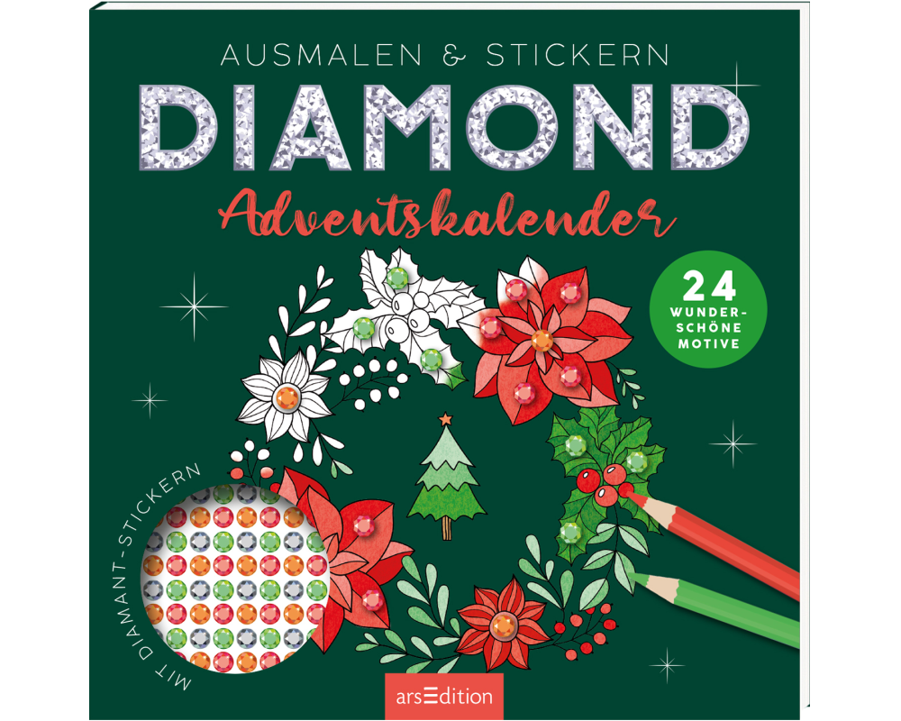 ARS EDITION Adventskalender 21x21cm 13622 Diamond, ausmalen u. Stickern