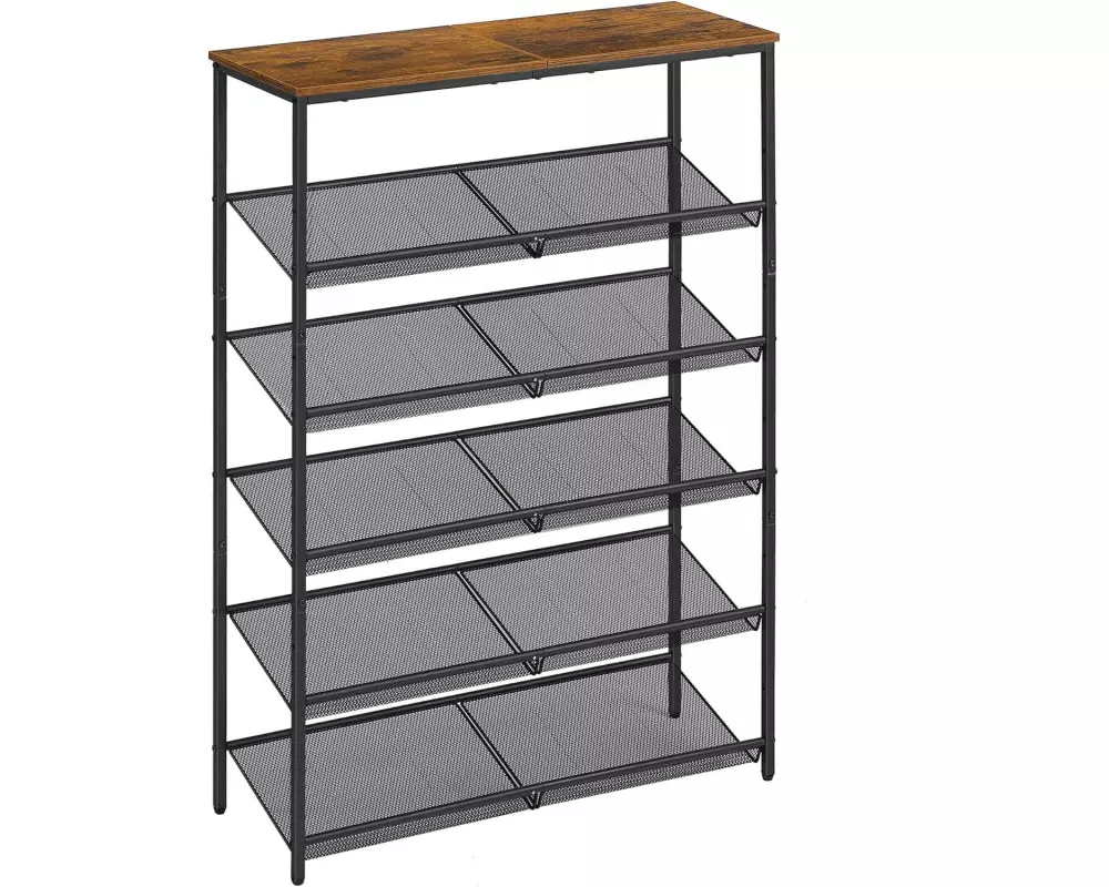 VASAGLE Schuhregal Industrial 28 x 114 cm, Schwarz