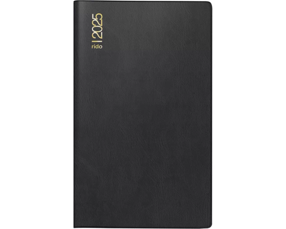 rido/idé 7046892905 Taschenkalender Modell M-Planer (2025)| 2 Seiten = 1 Monat| A6| 32 Seiten| Kunststoff-Einband| schwarz