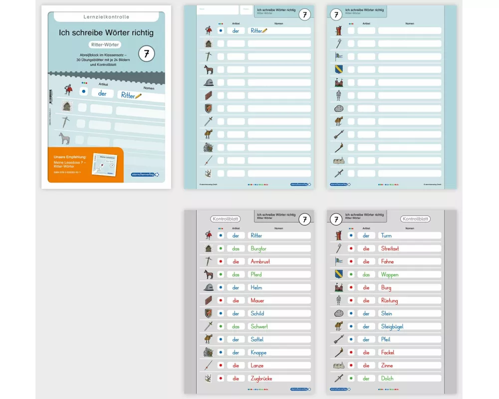 Ich schreibe Wörter richtig - Abreißblock 7 - Lernzielkontrolle - Ritter-Wörter