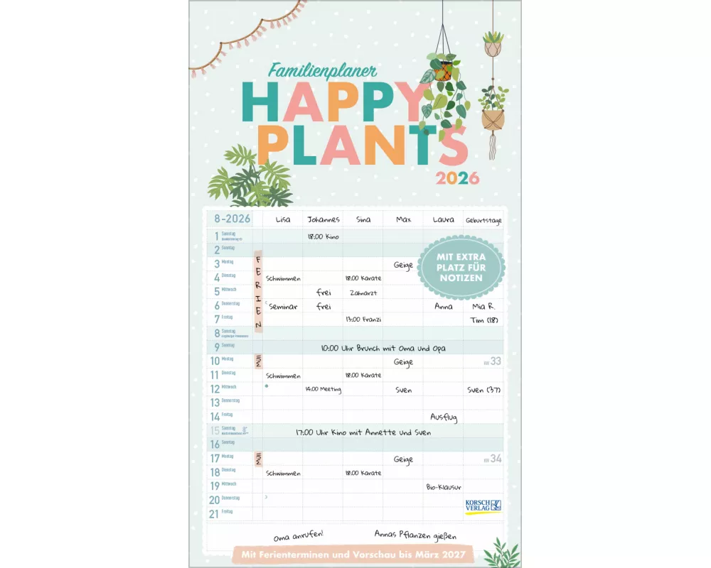 Familienplaner Happy Plants 2026