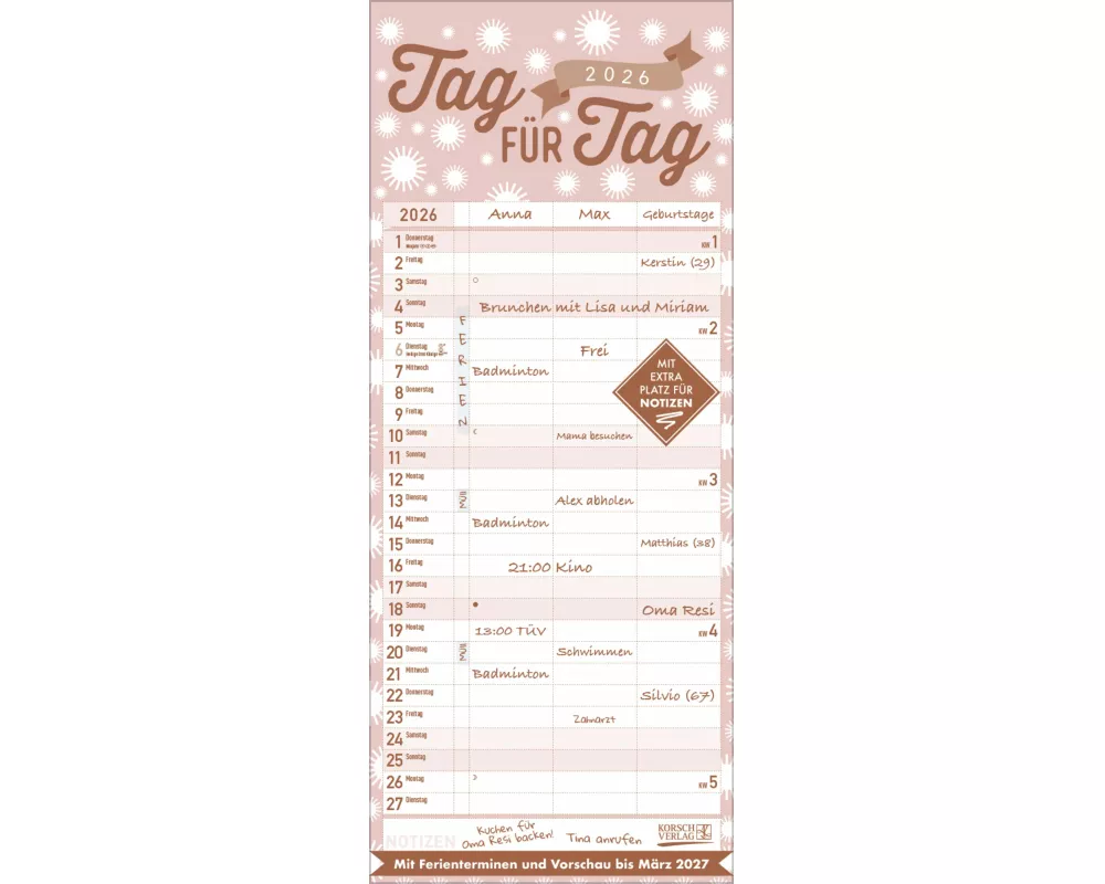 Premium Familientimer Tag für Tag 2026