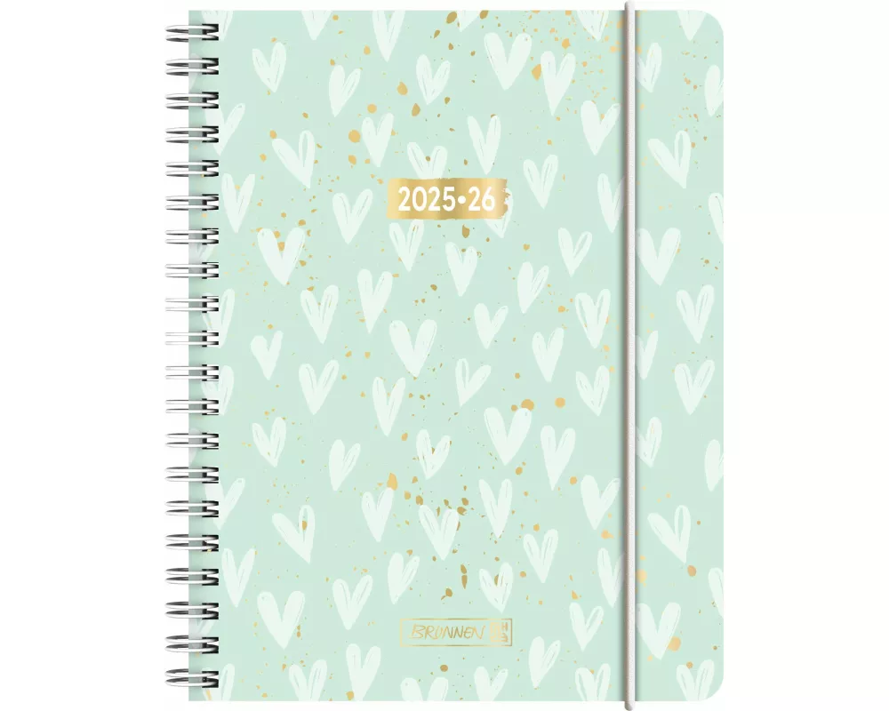 BRUNNEN Schülerkalender (2025/2026) "Hearts", 2 Seiten = 1 Woche, A6, 208 Seiten, PP-Umschlag, mint
