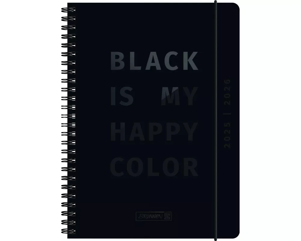 BRUNNEN Schülerkalender (2025/2026) "Black", 2 Seiten = 1 Woche, A5, 208 Seiten, Papier-Einband, schwarz