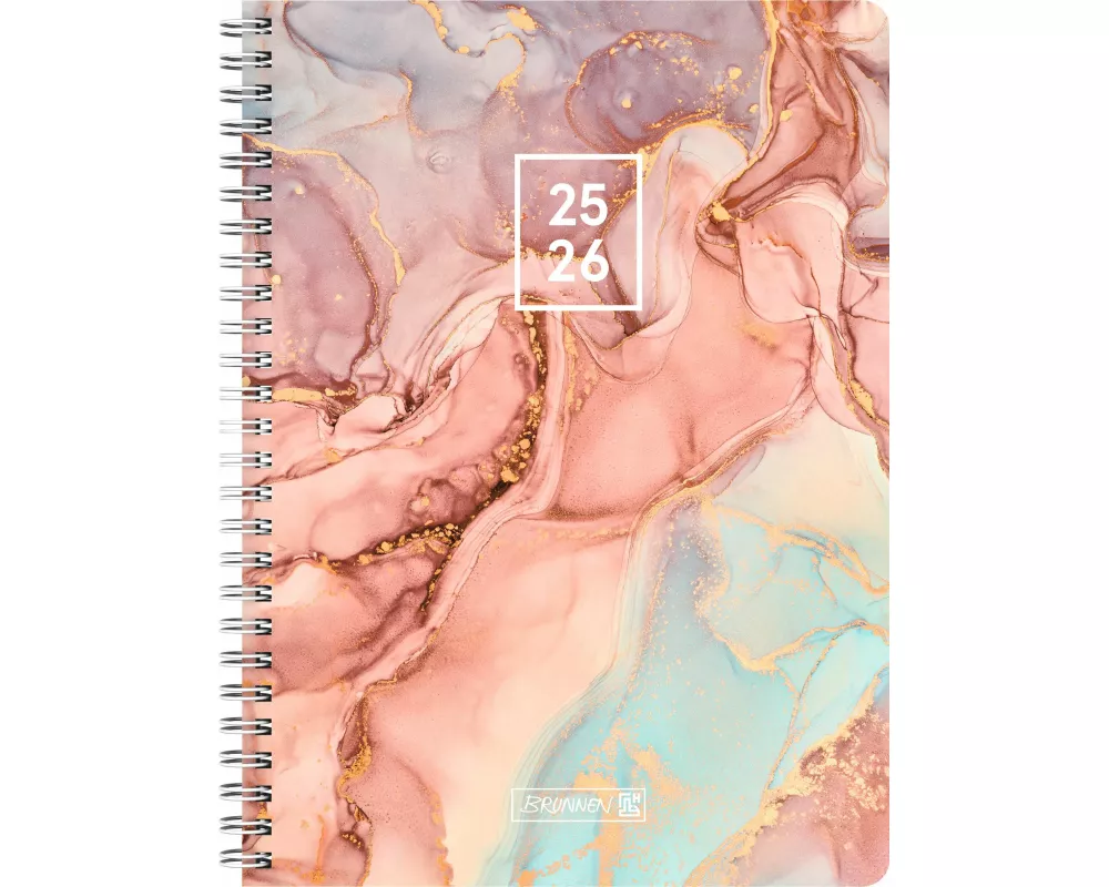 BRUNNEN Schülerkalender Style (2025/2026) "Pastel Marble", 2 Seiten = 1 Woche, A5, 160 Seiten, PP-Umschlag, mehrfarbig, Pastell