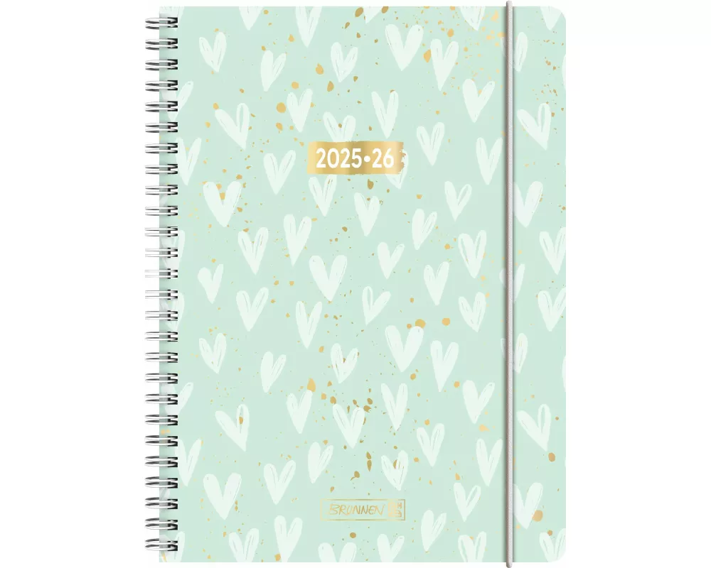 BRUNNEN Schülerkalender (2025/2026) "Hearts", 2 Seiten = 1 Woche, A5, 208 Seiten, PP-Umschlag, mint