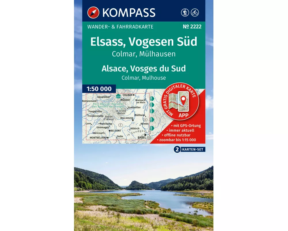 KOMPASS Wanderkarten-Set 2222 Elsass, Vogesen Süd / Alsace, Vosges du Sud, Colmar, Mülhausen / Mulhouse (2 Karten) 1:50.000