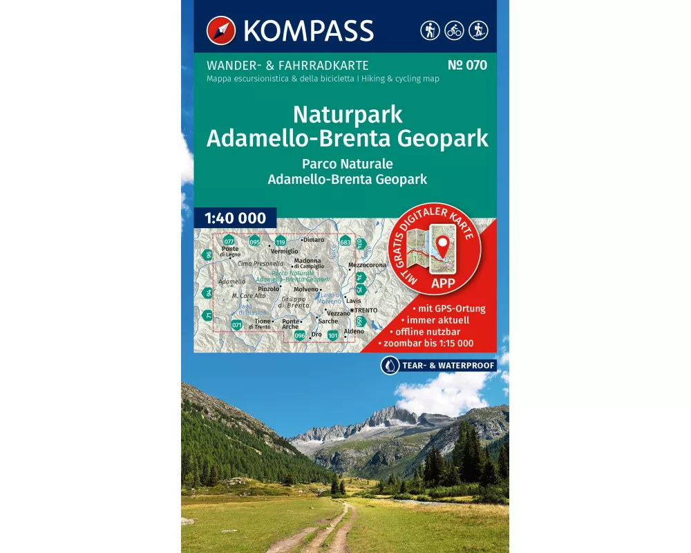 KOMPASS Wanderkarte 070 Naturpark Adamello-Brenta Geopark / Parco Naturale Adamello-Brenta Geopark 1:40.000