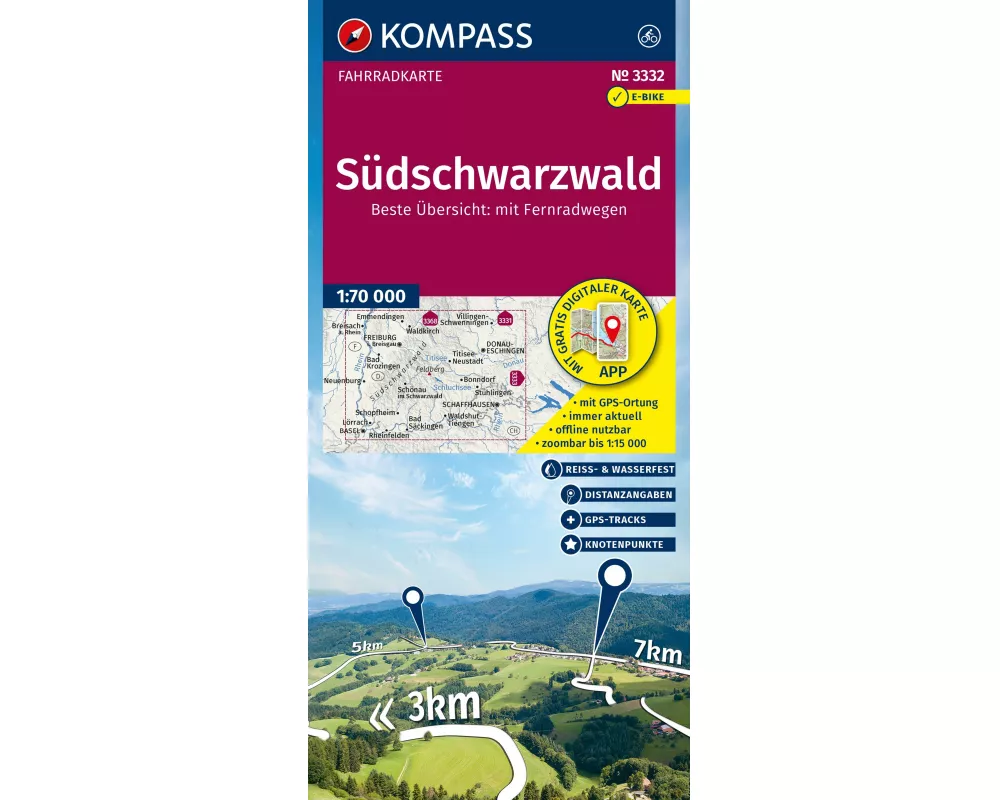 KOMPASS Fahrradkarte 3332 Südschwarzwald mit Knotenpunkten 1:70.000